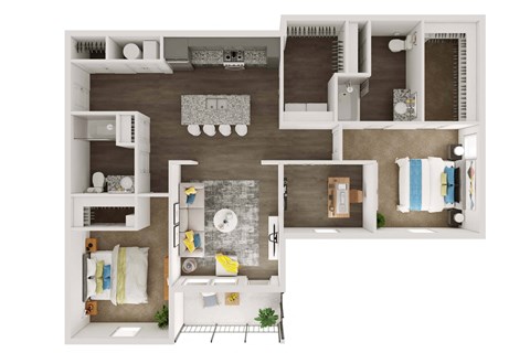 Floor plan for 2 beds, 2 baths, 1270 sqft